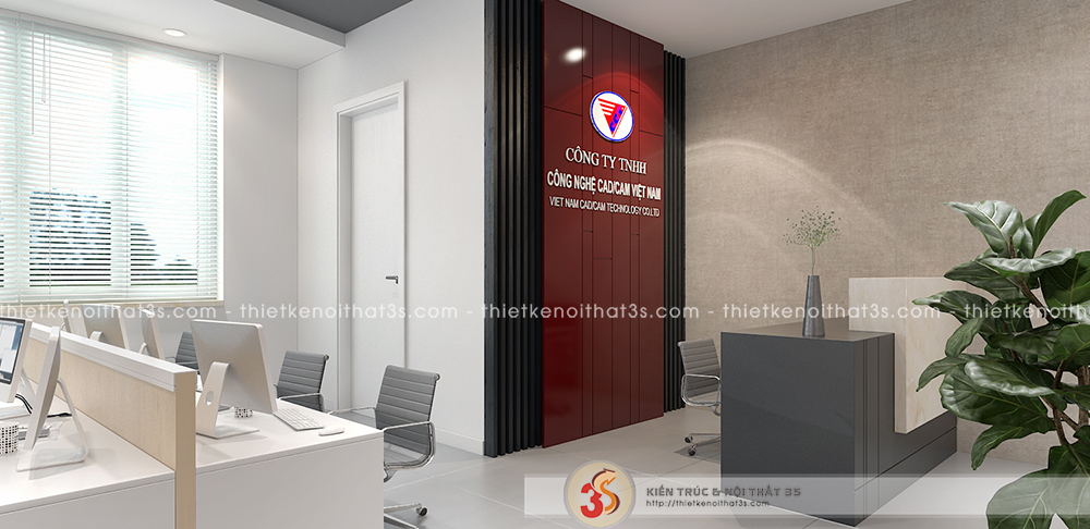 Vách logo và quầy lễ tân